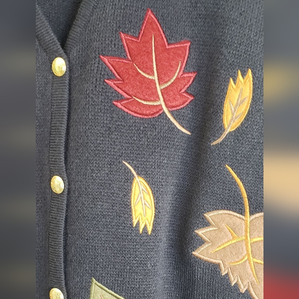Vintage Croft & Barrow Embroidered Falling Leaves Button Sweater Vest PET M Fall - Picture 9 of 13